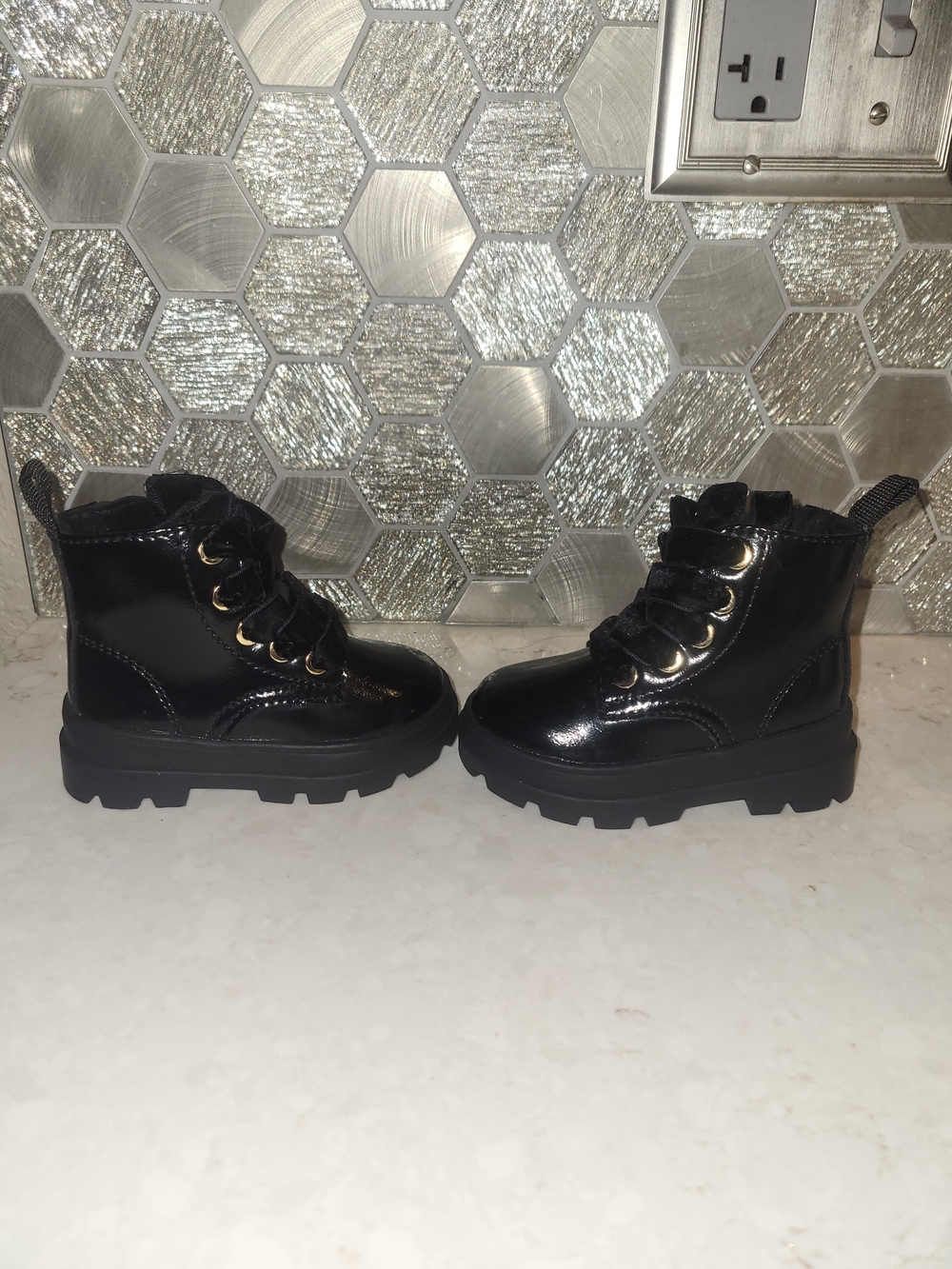 H&M Black Patent Lace-Up Toddler Kids Boots